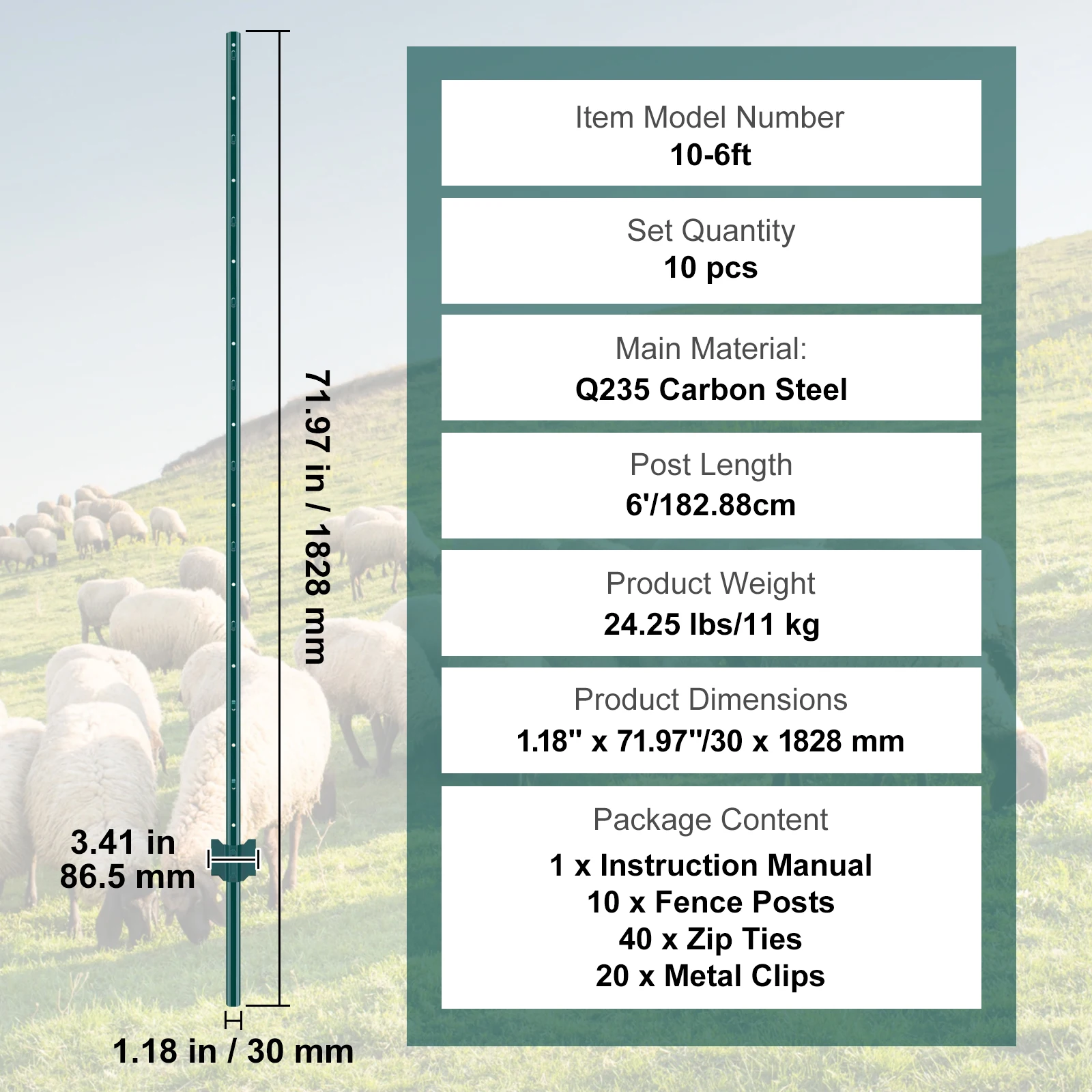 SucceBuy Fence Post T-Post Heavy Duty Metal Fence Post Sturdy Steel Fence Stakes for Garden Yard Lawn Farms Outdoor Wire Fencing - Image 11