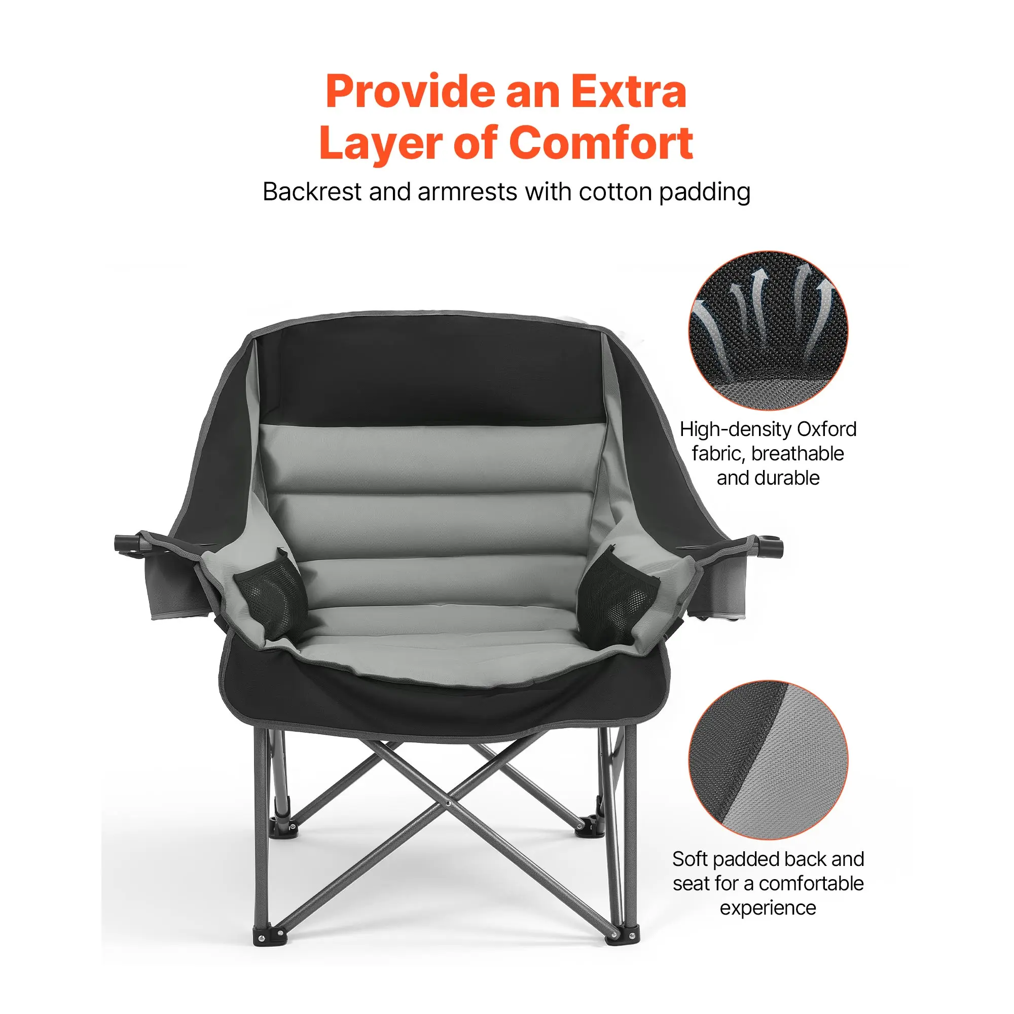 SucceBuy Oversized Camping Chairs 450lbs Heavy Duty Support Portable Padded Folding Camp Chairs w/Carry Bag for Camping Fishing - Image 6