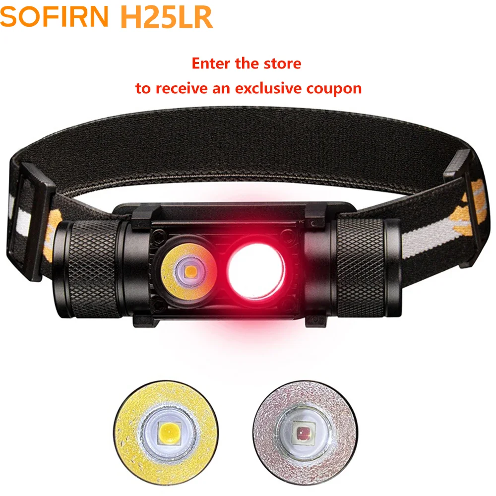 H25LR LED Rechargeable Headlamp Powerful Head Flashlight with 90 High CRI Bright White Light and 660nm Deep Red Torch