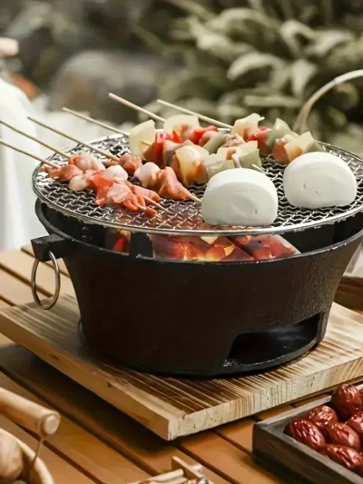 Round barbecue grill, portable camping stove, picnic barbecue party stove, family camping, desktop small charcoal barbecue grill