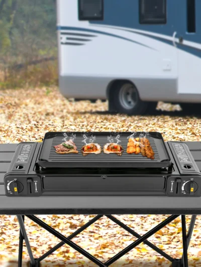 Double Head Barbecue Gas stove with Baking Tray Home Application Home Outdoor